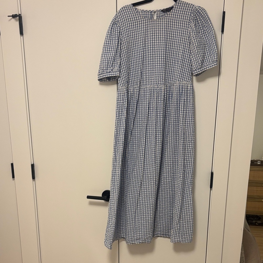 Blue and White Gingham Midi Dress